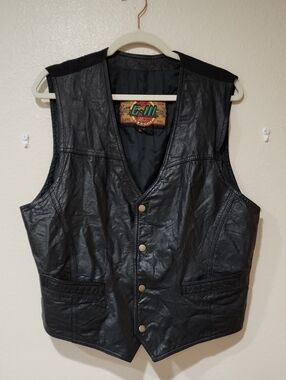 Vintage Global Identity G-III Black Leather Vest Western Rock n Roll size Large